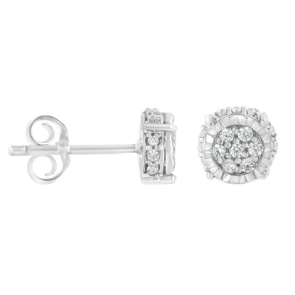 Sterling silver stud earrings with cluster of sparkling round diamonds, elegant bridal jewelry