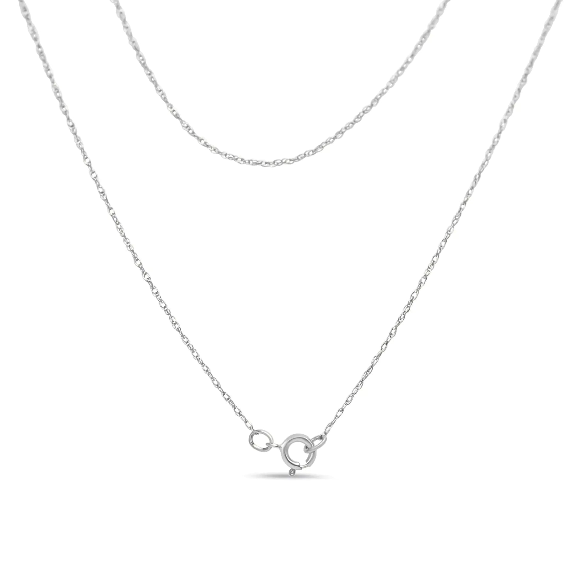 Delicate silver chain necklace with spring ring clasp on white background, fine jewelry