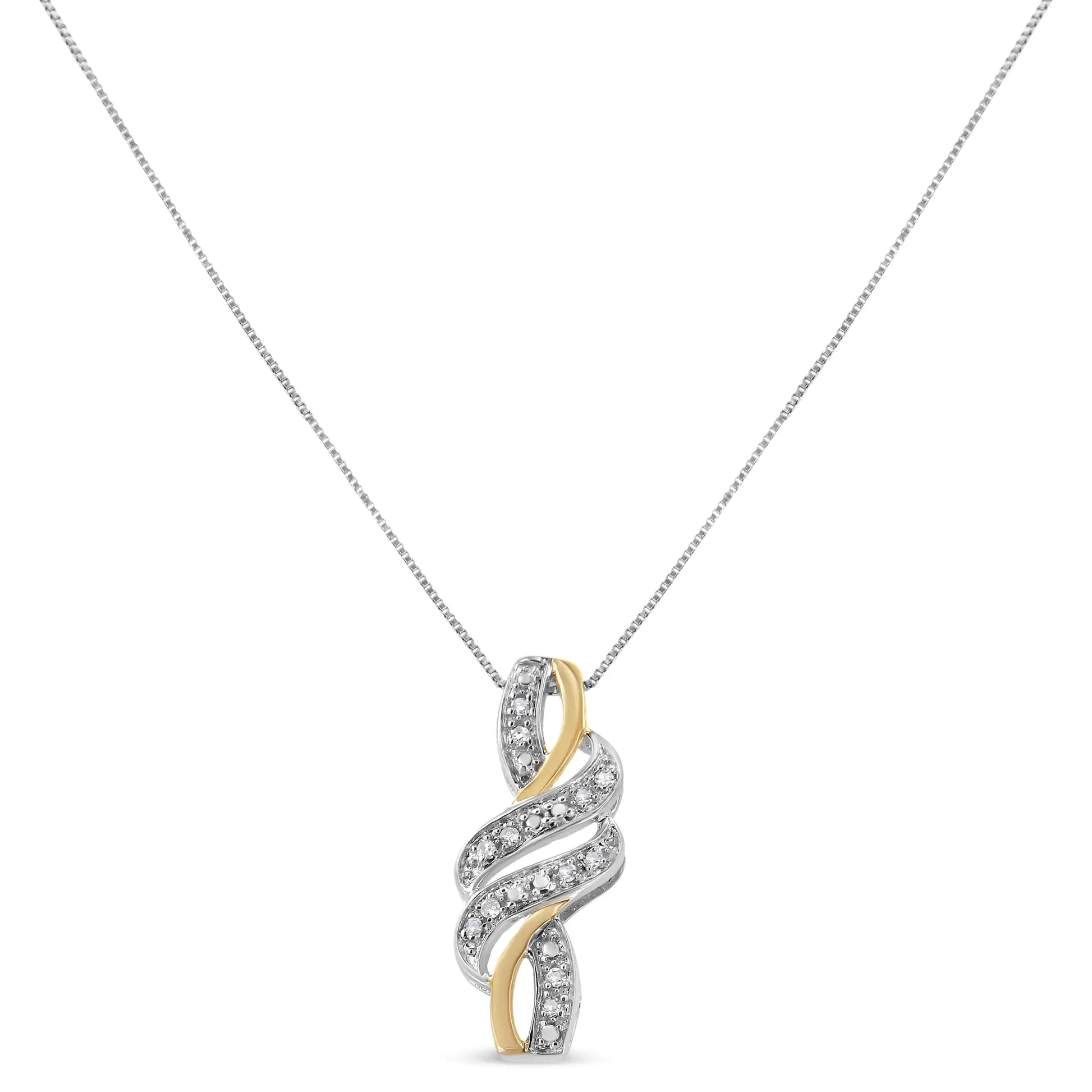 Elegant two-tone gold and silver diamond swirl pendant on a fine chain by Azure Jewelry