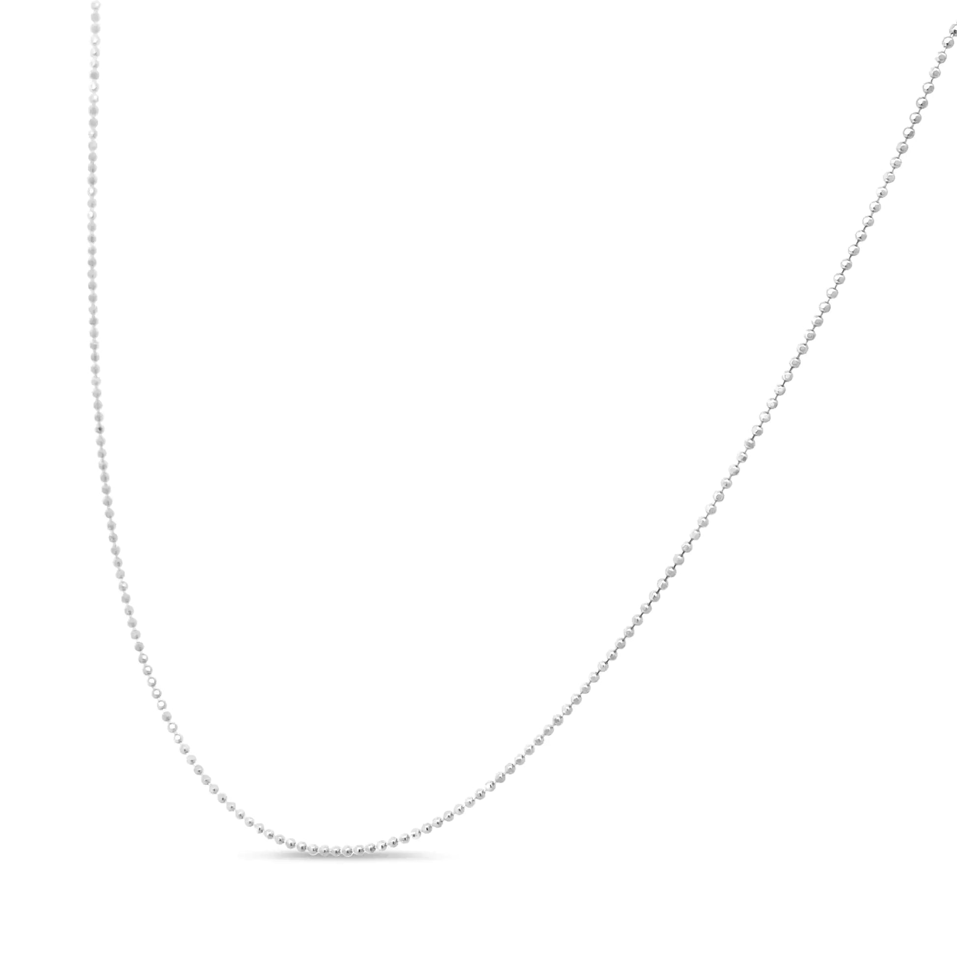 Elegant silver bead chain necklace on white background, fine jewelry from Azure Jewelry