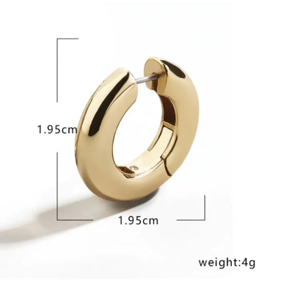 Gold-tone thick hoop earring measuring 1.95 cm diameter, weighing 4 grams, luxury jewelry