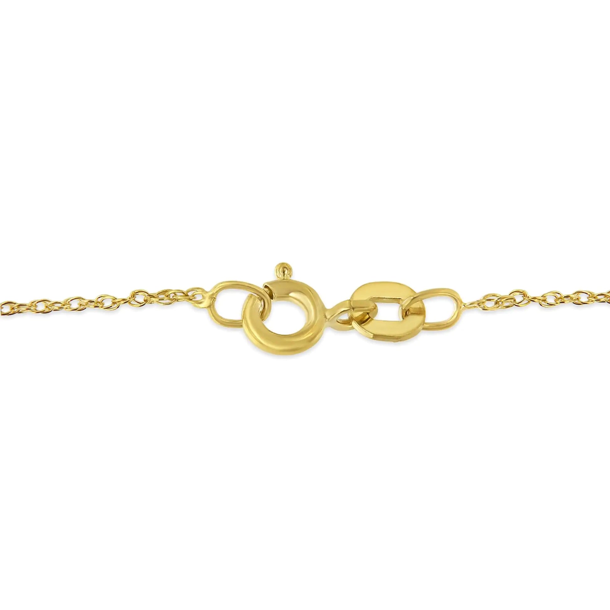 Close-up of a gold chain bracelet clasp with a spring ring closure on white background