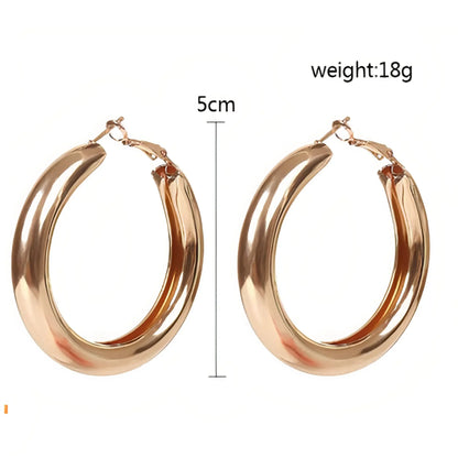 5cm rose gold hoop earrings with a smooth polished finish, weighing 18g each