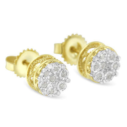 Elegant gold stud earrings with cluster of sparkling white diamonds, fine jewelry