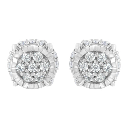 Pair of round white gold stud earrings with cluster of sparkling diamonds
